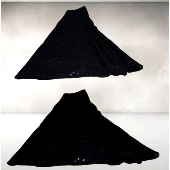 Vintage Liz Claiborne Black Sequined Maxi Skirt Size 6 Embroidered Floral READ - Picture 8 of 12